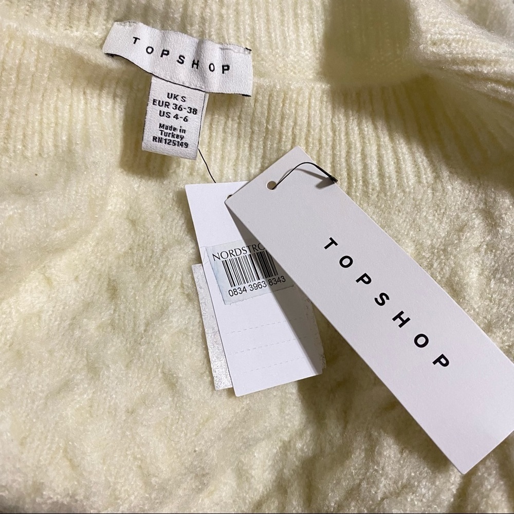 NWT Topshop Ivory Cable Stitch Knit Sleeve Pullover Crop Cream Sweater Size 4/6 - Picture 2 of 7
